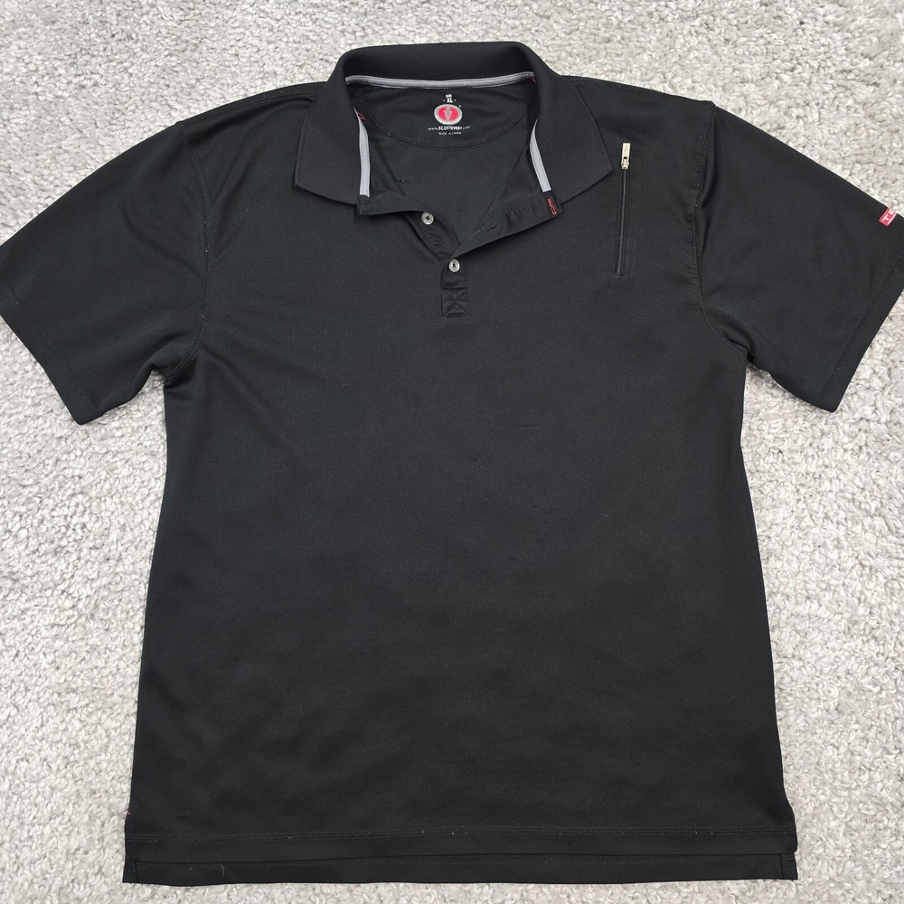 SCOTTeVEST Mens Travel Tech Polo Shirt Black Utility Pockets Size L Minimalist